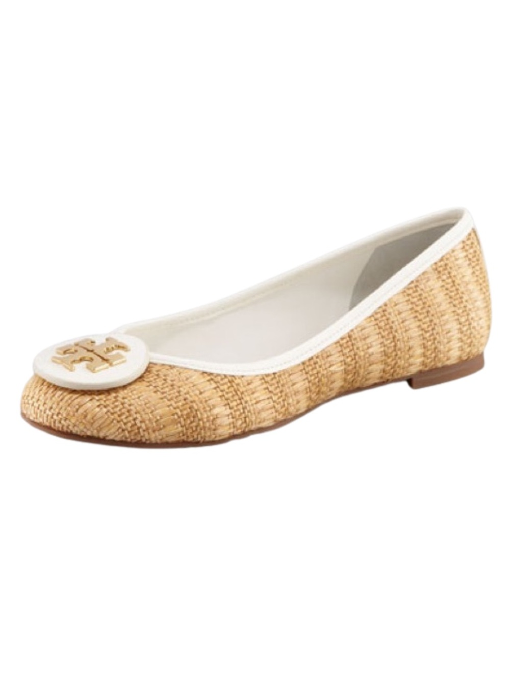 Tory Burch Reva Flats, Size 6.5, Raffia, Woven, Ballet Flat, Straw, Tan, Cream